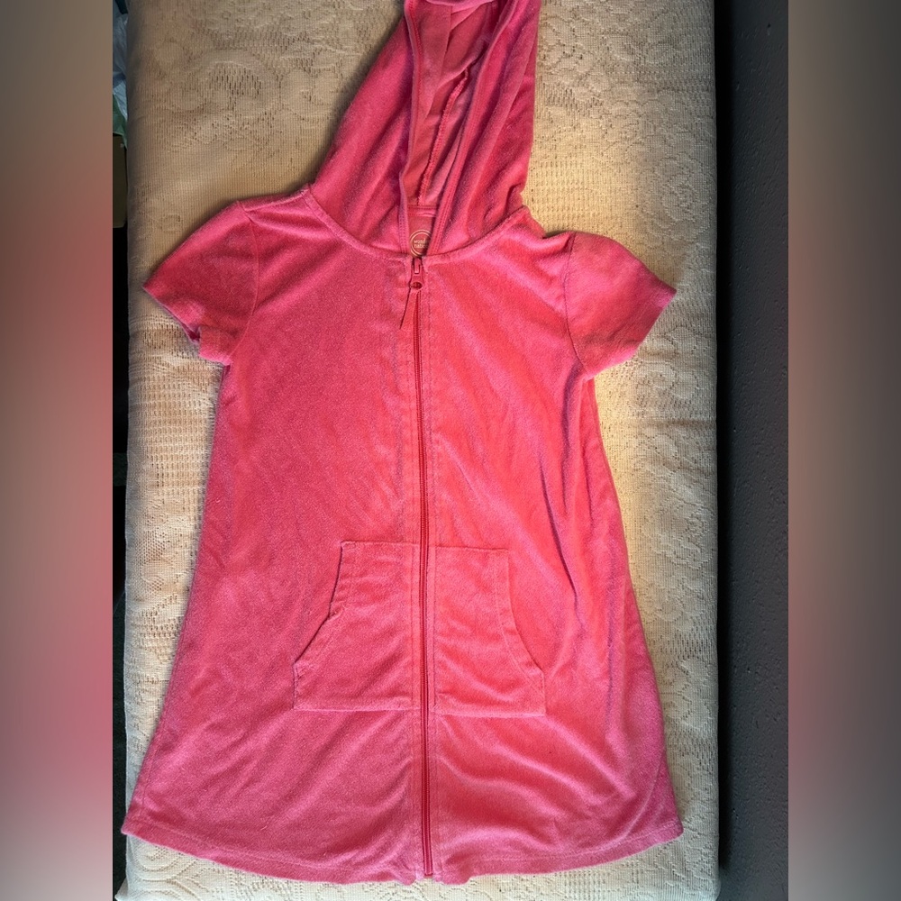 Pink Hooded Zip-Up Swimsuit Cover Up